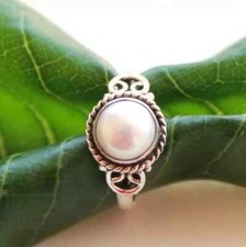 Natural Pearl Ring 925 Sterling Silver Handmade Woman Dainty Ring All Size C 249