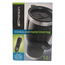 Emerson 1623641 Stainless Steel 14 oz Heated Travel Mug w 12V Auto Power Adapter