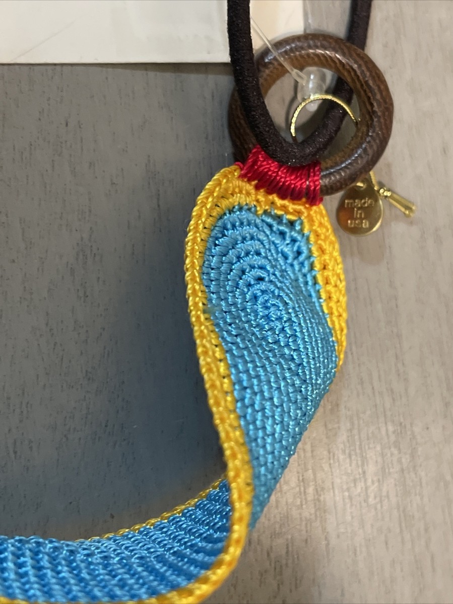 colette malouf ◆silk chouchou Colette Malouf Yellow- Blue CRCHT LCE SLK Hair Headband New
