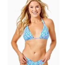 Lilly Pulitzer Flavie Bikini Swim Top Blue Ibiza Hottie Dottie Swim Size 2