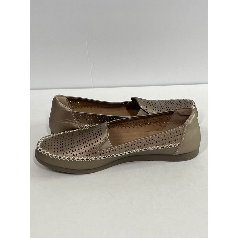 Earth Origins Shoes Womens Loafers Flats Size 9.5 Cushion Gold Leather