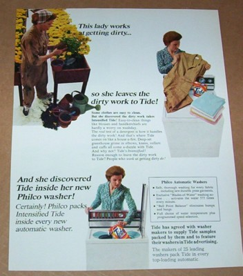 #ad 1967 print ad page TIDE Laundry soap Philco Washer lady dirty work Advertising $8.99