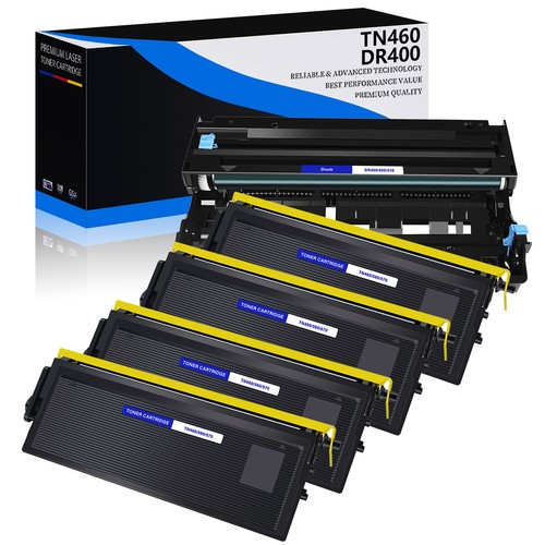 4 Stück Schwarz TN460 Toner + 1 Stück DR400 Trommeleinheit für Brother DCP-1400 HL-1030 HL-1230