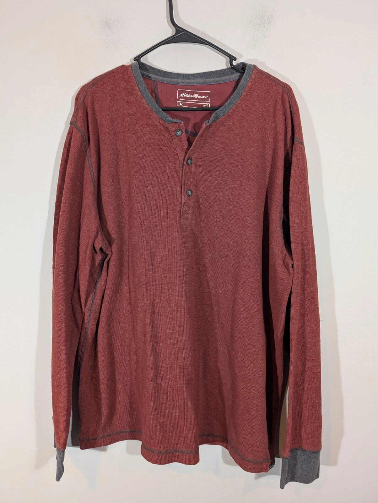 Eddie Bauer Men Henley Long Sleeve Knit Thermal Shirt Red Sz XL Casual Outdoor