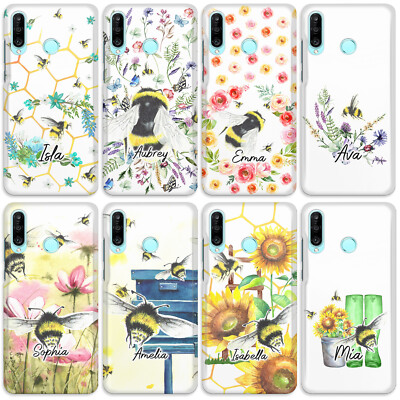 Personalisierte Handy-Hülle Initiale für Huawei P40/P30 Rosa Sonnenblume Biene Hartschale