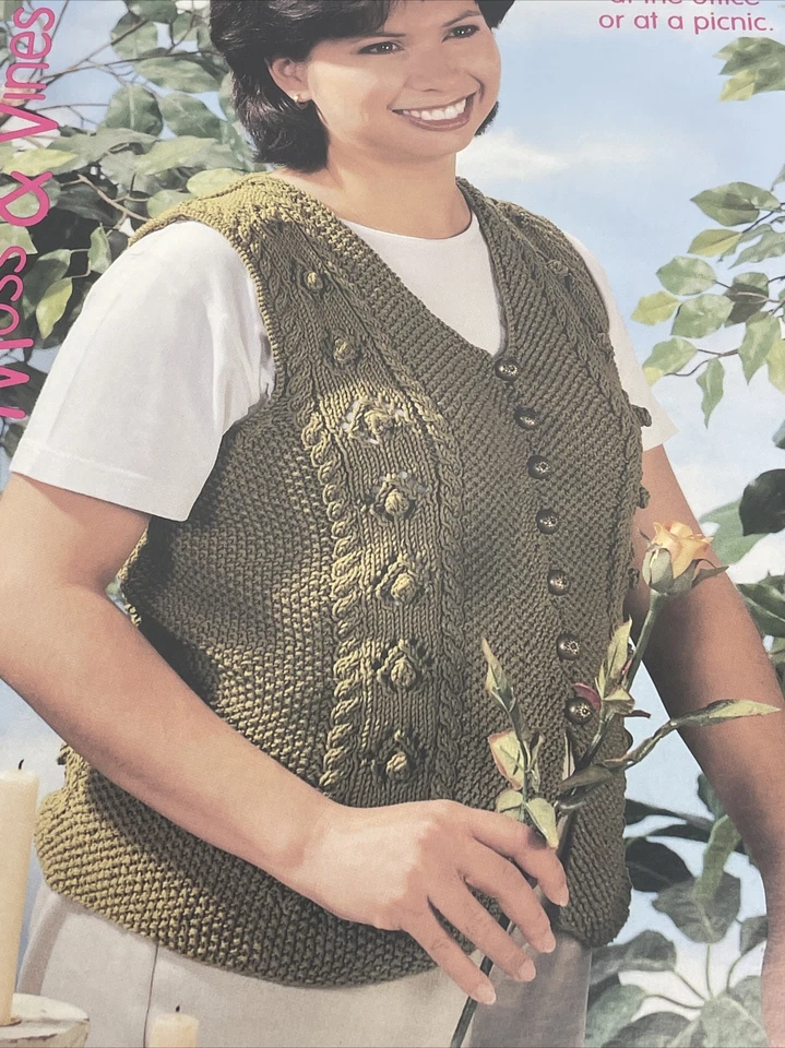 House of White Birches Moss & Vines Womens S M L XL Vest Knitting Pattern - Image 2 of 4