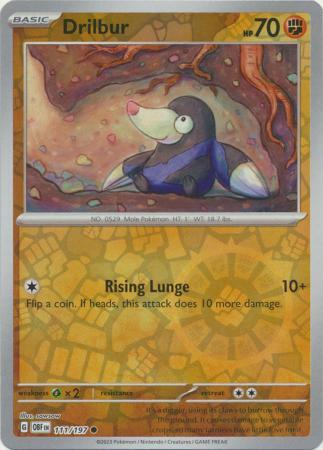DRILBUR 111/197 OBSIDIAN FLAMES POKEMON (REVERSE HOLO, NM)