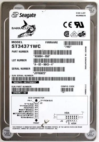 Sun 4.3gb scsiwc 7200rpm hdd, st34371wc, 9c6004-050, 3702367-02