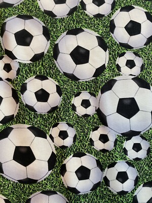 Soccer Ball Futbol Sports On Grass Balls Olympics Realistic Cotton Fabric FQ