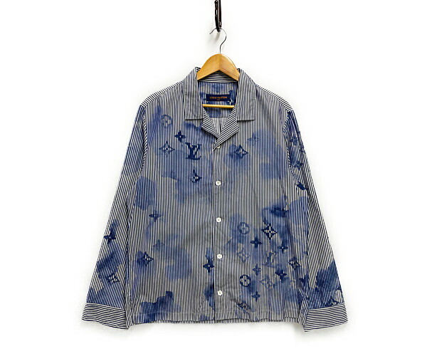 LOUIS VUITTON striped monogram pajamas shirt blue white L Genuine