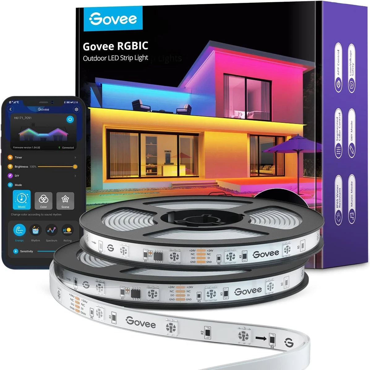 Govee WiFi Outdoor LED Strip Lights Waterproof, 65.6ft 65.6ft, Multicolor