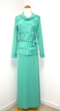 Vintage Designer Retro Mint Green 2-piece Gown Maxi Dress Women's S/M