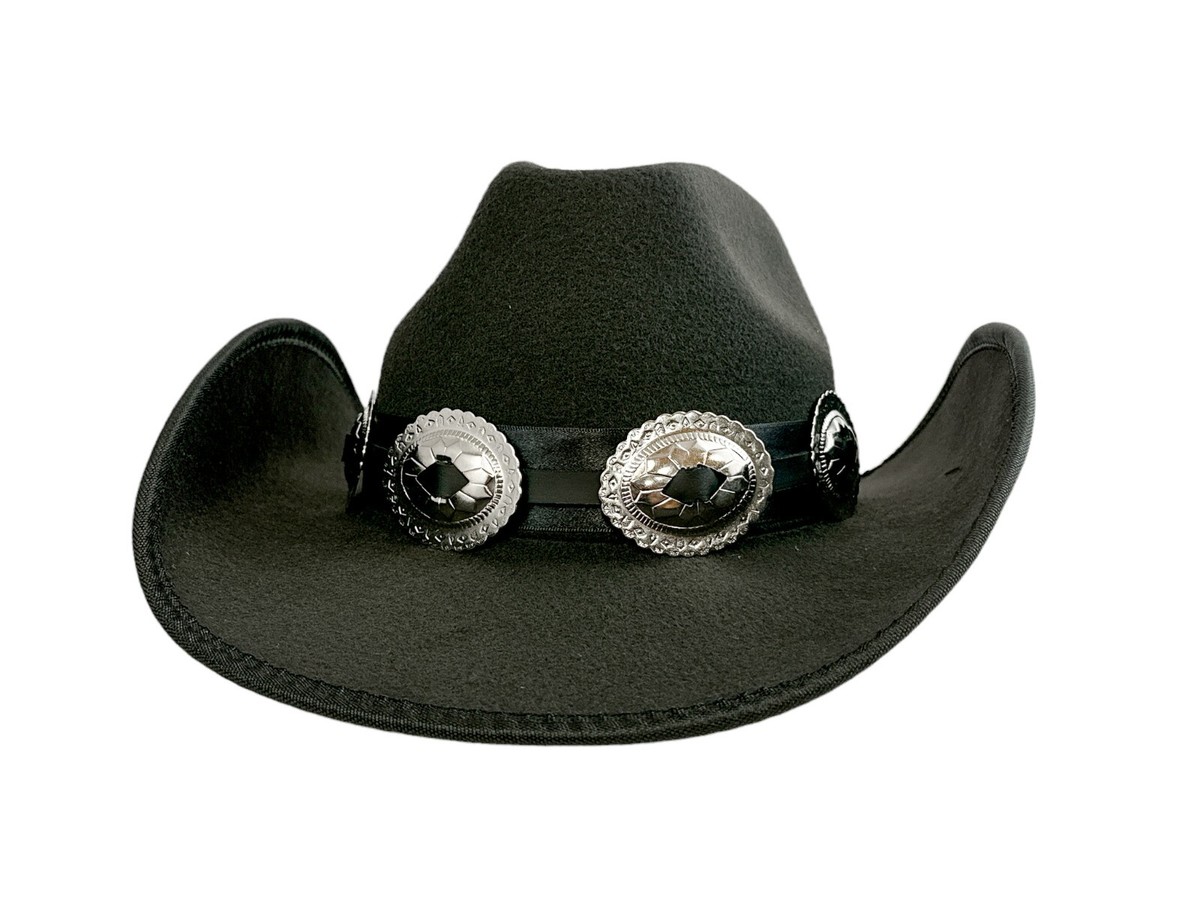 8 Other Reasons Cowboy Hat in Black Faux Leather Silver Embellished Western Cowboy Hat Silver Nickel Oval Concho Leather Band Costume  main image 2