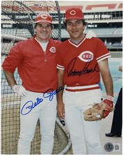 PETE ROSE & JOHNNY BENCH DUAL AUTOGRAPHED PHOTO 8 X 10 CINCINNATI REDS BECKETT