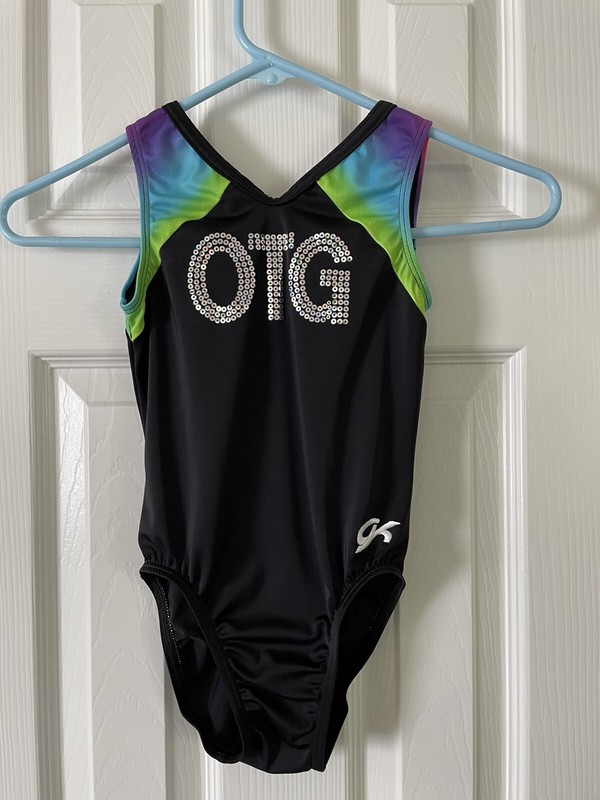 GK Elite Girls Black Leotard “OTG” Gymnastics Size CM-EUC