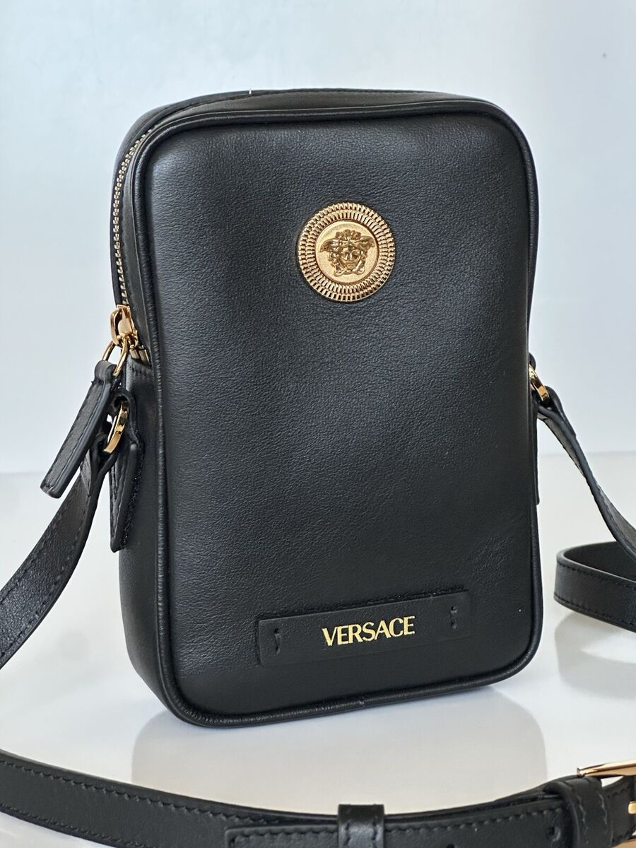 Versace Leather Gold Medusa Biggie Small Phone Crossbody Bag Versace Leather Gold Medusa Biggie Small Phone Crossbody Bag