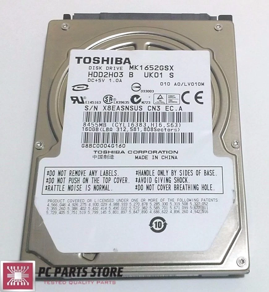 Toshiba Internal 7200 RPM Rotation Speed 160 GB Storage Capacity