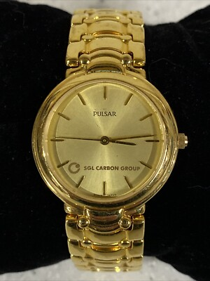 #ad Pulsar Quartz Watch V501 X103 Gold Tone SGL CARBON New Battery $13.99