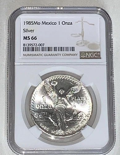1985 Mo Mexico 1 Onza Silver Libertad NGC MS66
