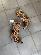 Zara Leopard Animal Print Cow Furskin Leather Heeled Boots UK6 EU39 US8 # 077