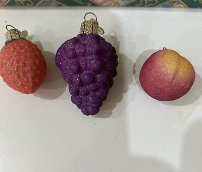 Set 3 Merck Family s Old World Christmas Miniature Frosted Fruits