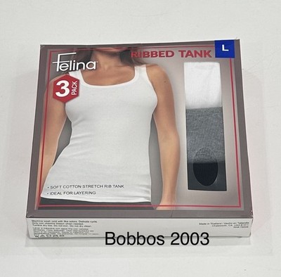 Felina Women's 3-Pack Soft Cotton Stretch Ribbed Tank, Black/White/Gray, L