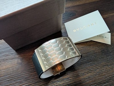 RARE Authentic BVLGARI Serpenti Leather Cuff Scaglie Scale Bracelet M BOX