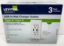 Leviton Decora T5632-3BW USB Type A In Wall Charger Outlets 3 Pack White New