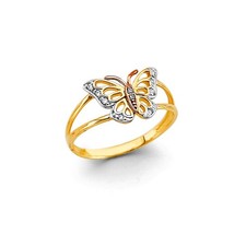 NEW 14K TWO TONE GOLD BUTTERFLY RING RING - SIZE 7