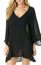 Anne Cole Women s Flounce Tunic Swimsuit Cover-Up- Black, Size-XS/S