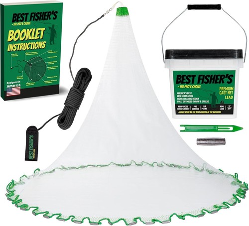 Real Lead Double Line Cast Net - Sizes: 4ft-12ft, E-Book & Utility Box Included - Picture 3 of 9