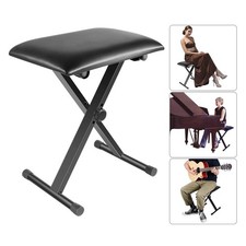Piano Bench Adjustable Height X-Style Keyboard Stool Leather Padded Seat Black
