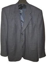 Stafford Men's Blazer Jacket Black Blue Plaid 100% Wool made in usa