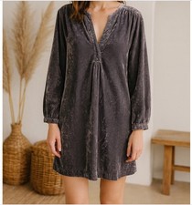 Anthropologie Melody Velvet Oversize Tunic Dress in Dusty Blue size S