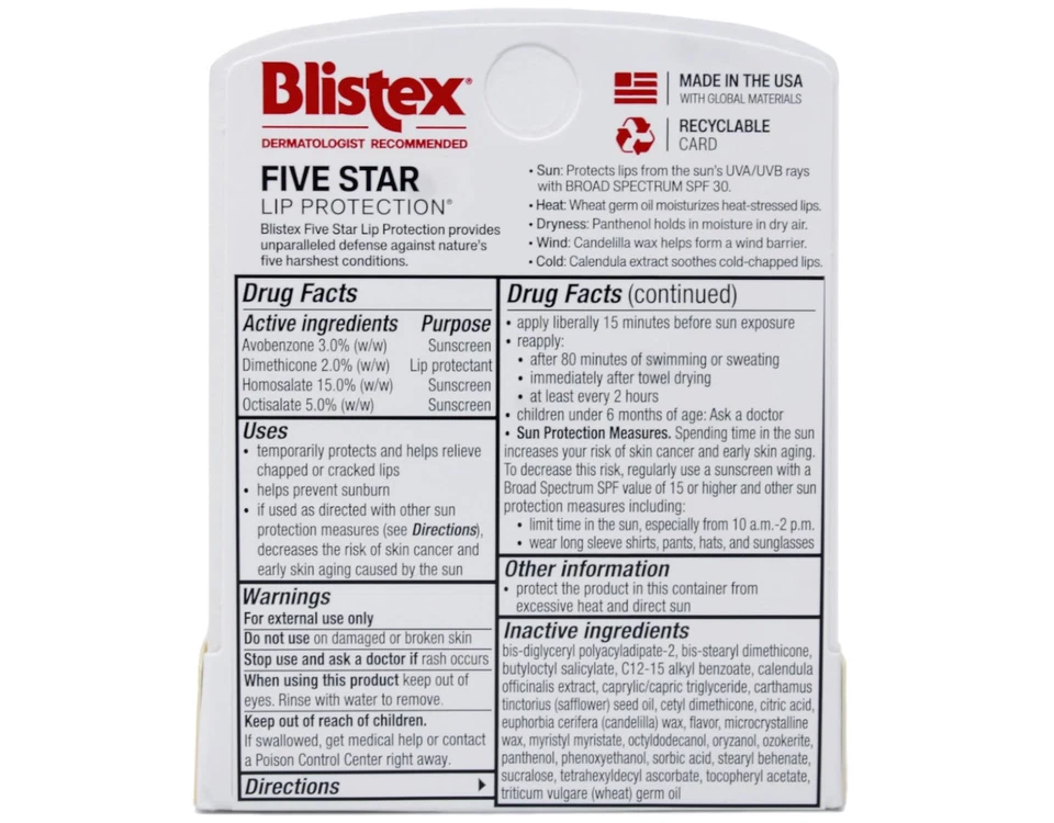 Blistex 五星护唇膏 SPF 30 护唇膏,0.15 盎司 12 件装 — 第 3/4 张图片