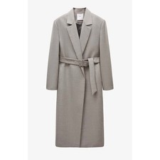 Mango Selection Abrigo Kyoto Belted Coat Women Size M Grey New Longline