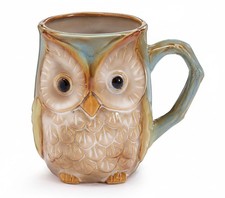 burton  BURTON Blue/Green Wise Owl Mug, 12oz Textured Porcelain Coffee Cup -...