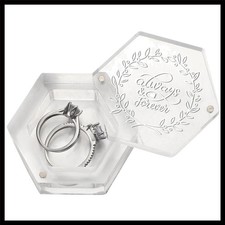 Clear Hexagon Acrylic Wedding Ring Box - Romantic Engraved Bearer Box Holder ...