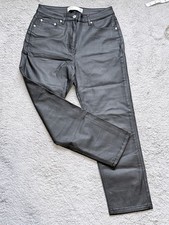 Next Black Coated Jeans UK12 High Rise Faux Leather Look Y2K Rock Chic Summer