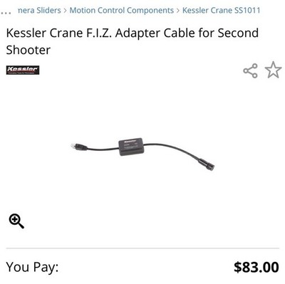 Kessler Crane FIZ MOTOR Adapter Cable NEW! Cine Second Shooter follow focus