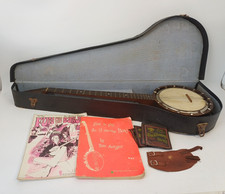 Antique English Zither Banjo G Houghton / Windsor? Tunnelled 5th string + Case
