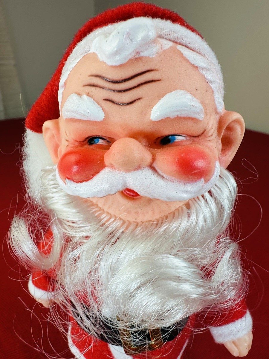 Retro Mid Century 7.5” Rubber Face Santa Claus Plush Doll 1950s