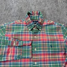 Ralph Lauren Oxford Shirt Men S Green Red Plaid OCBD Long Sleeve Custom Fit b051