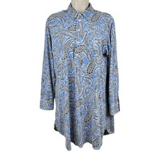 Lauren Ralph Lauren Sleep Shirt Pajama Nightgown Long Sleeve Paisley Logo Blue L