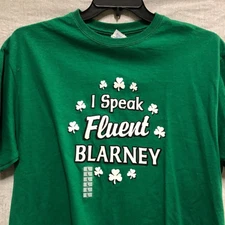 Holiday St. Patricks Day " I Speak Fluent Blarney " Large Green T-Shirt
