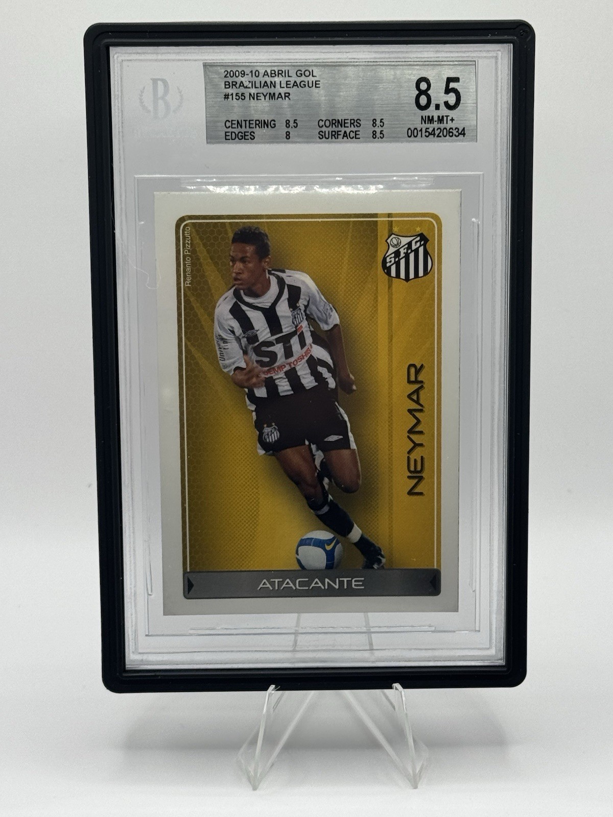 2009-10 Abril Gol Futebol Neymar Jr #155 (RC) BGS 8.5 (Pop 3, None Higher)