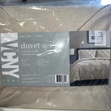 Vcny Home Carmen Pintuck Duvet Cover Set, King,Taupe, NWT