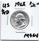 1962 Silver  US 1/4 Dollar Coin -  BU