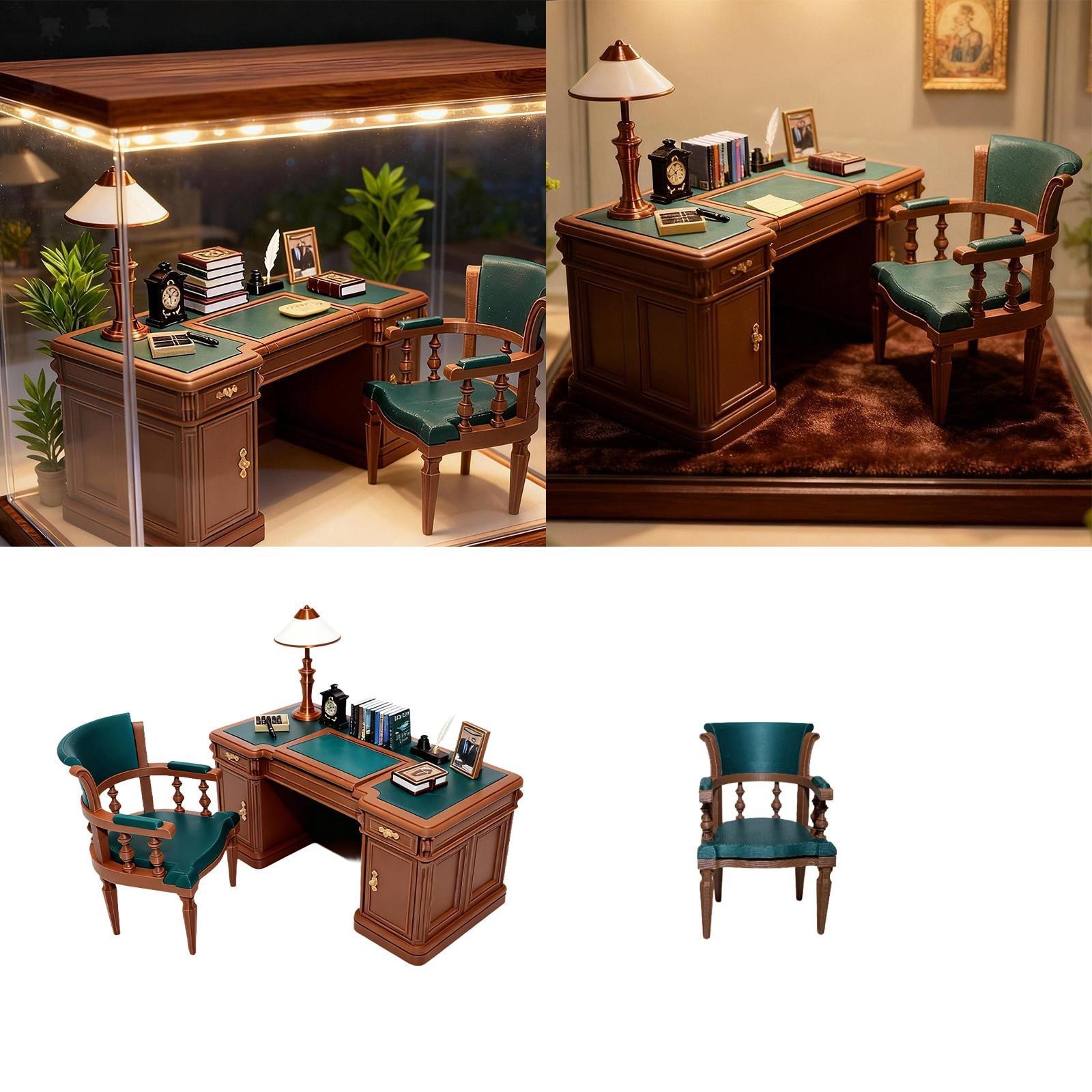 Mini American Office Chair Set 1:12 Scale Crafts Vintage  Decorative Dollhouse