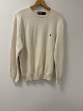 Vintage Polo Ralph Lauren Cream Knitted Preppy Casual Crew Neck Sweater Sz L